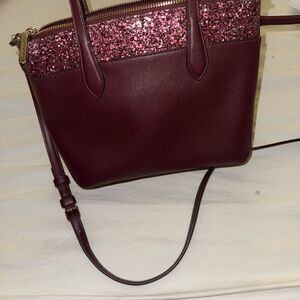 Kate Spade Burgundy and Pink Glitter Crossbody Bag